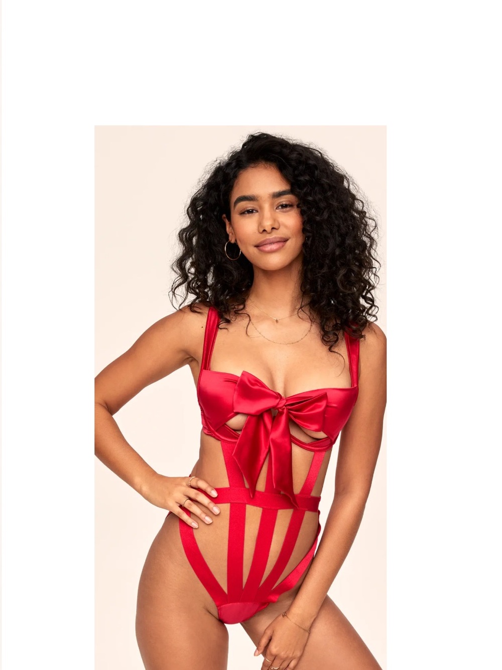 Adore Me Ivana Playsuit—Red Satin Bow Cutout One-Piece Lingerie Bodysuit XL  NWT